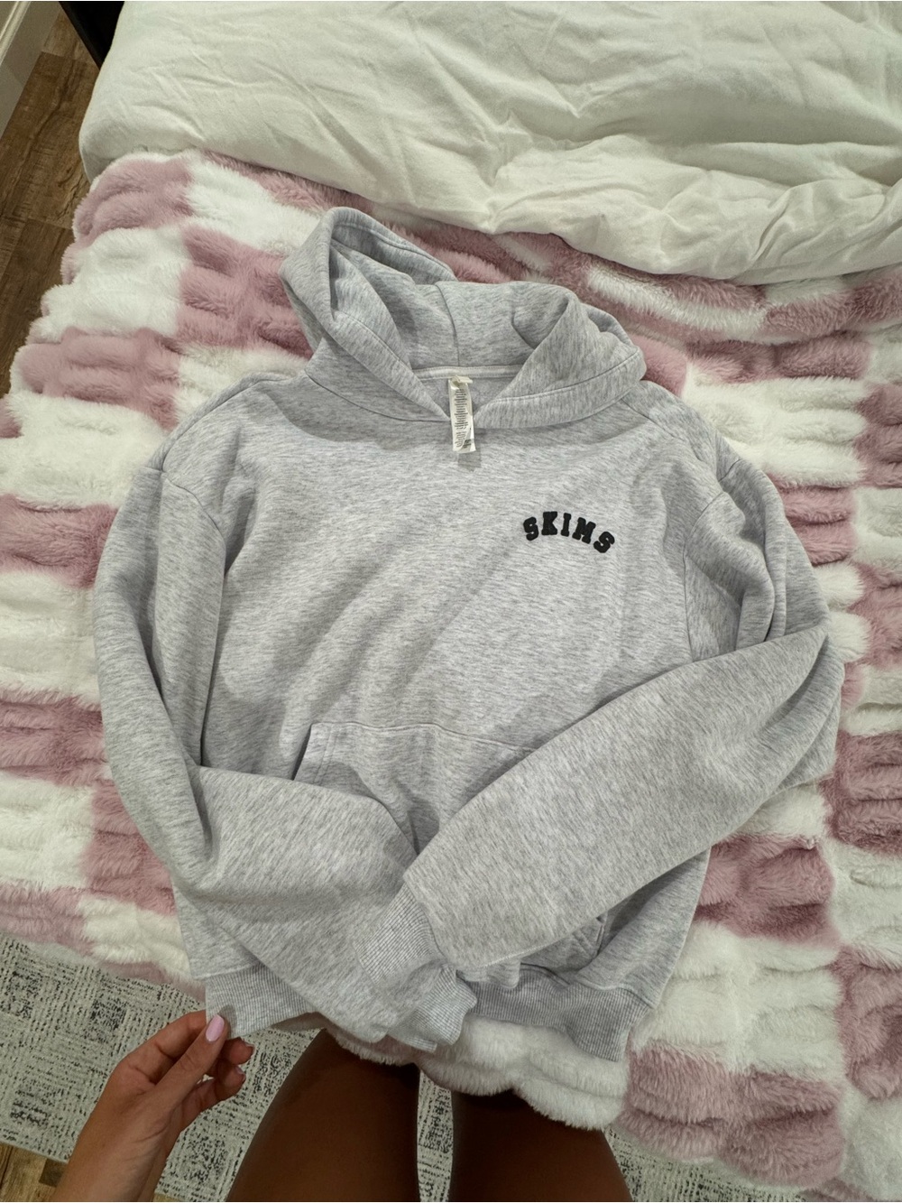 SKIMS Heather Gray Pullover Hoodie with Black Logo